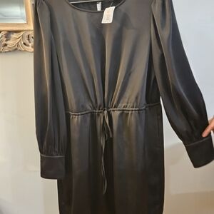 Alex Marie Elegant Black Satin Long Sleeve Dress